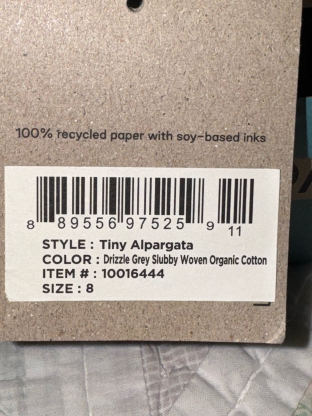 TOMS Tiny Alpargata Slip-On Shoes Gray Organic Cotton Size 8 Toddler NWT - Picture 5 of 7